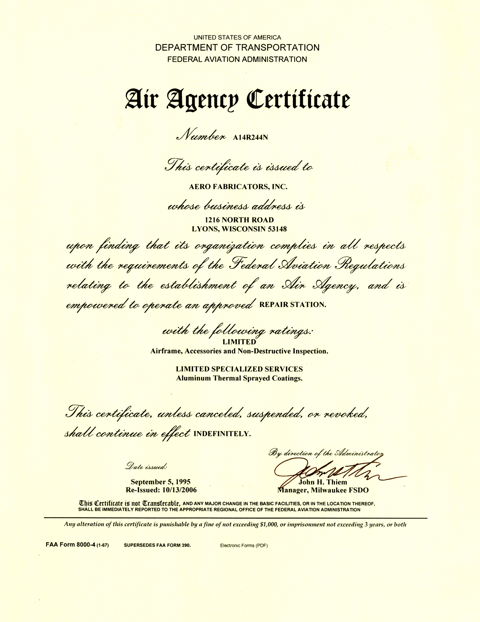 FAA Air Agency Certification