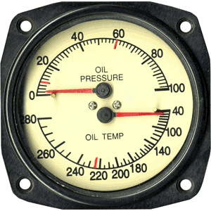 3-1/8" Oil Temperature/Pressure Gauge, Cream Face, Non-TSO'd